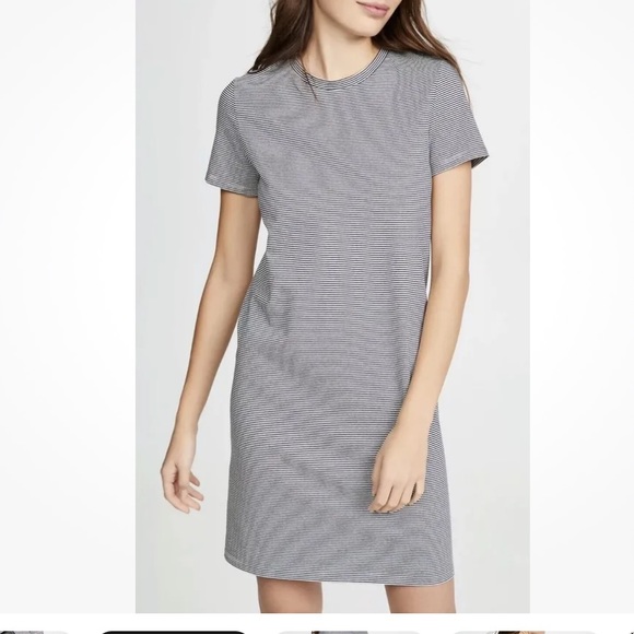 THEORY Continuous Stripe Crewneck Short Sleeve Dress In Midnight Blue Stripe S - Picture 2 of 7